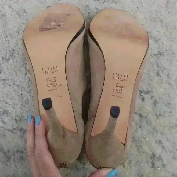 Stuart Weitzman Women's Tan Elastic Strap Cage Heels 10 - Picture 5 of 16